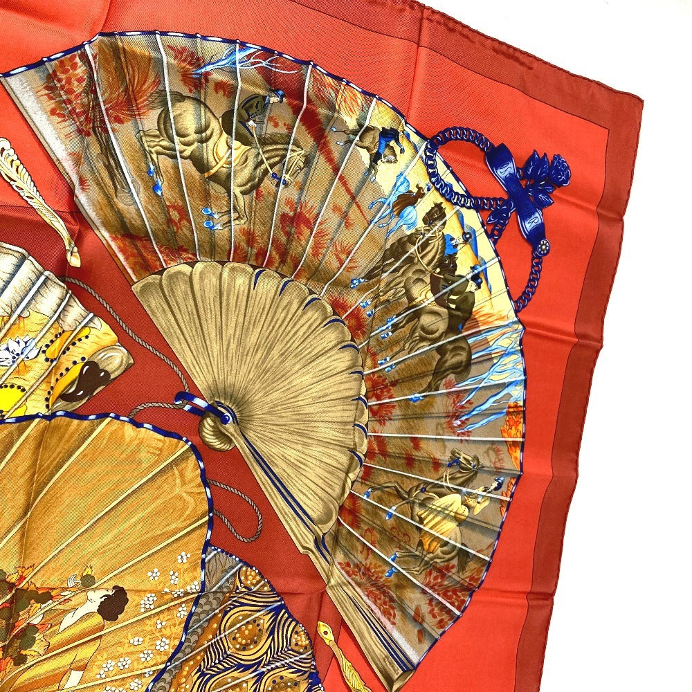 HERMES Japanese-patterned folding fan, BRISE DE CHARME "Enchanting Breeze" design, Carré 90, silk scarf, unisex, multicolor