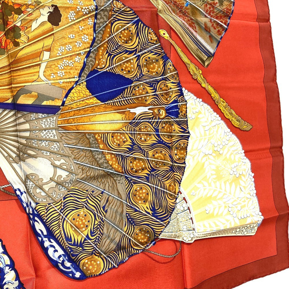 HERMES Japanese-patterned folding fan, BRISE DE CHARME "Enchanting Breeze" design, Carré 90, silk scarf, unisex, multicolor