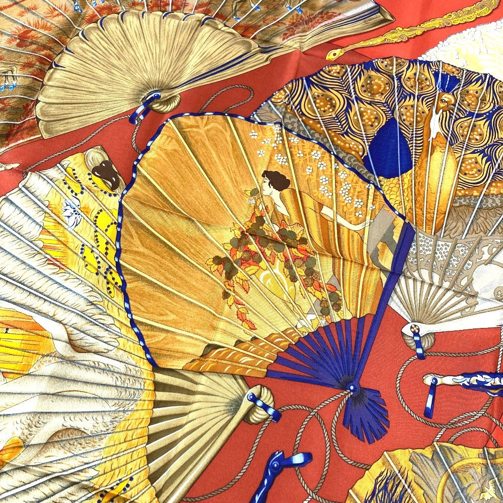 HERMES Japanese-patterned folding fan, BRISE DE CHARME "Enchanting Breeze" design, Carré 90, silk scarf, unisex, multicolor