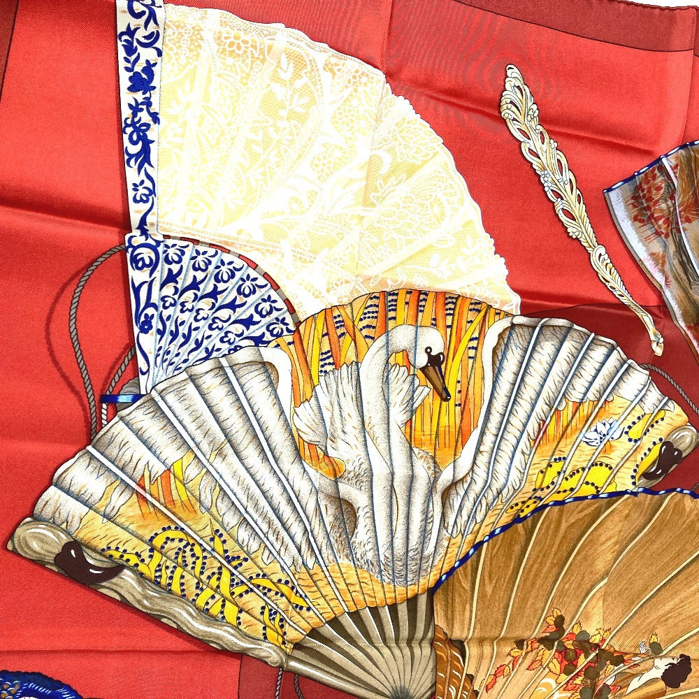 HERMES Japanese-patterned folding fan, BRISE DE CHARME "Enchanting Breeze" design, Carré 90, silk scarf, unisex, multicolor