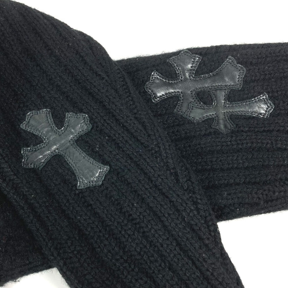 CHROME HEARTS クロスパッチ レザーパッチ 革タグ アパレル 長袖 フード フーディー パーカー ニット カシミヤ メンズ ブラック