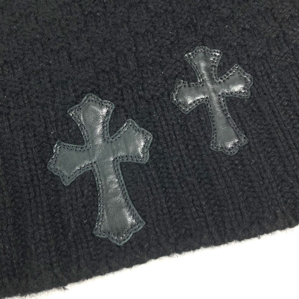 CHROME HEARTS クロスパッチ レザーパッチ 革タグ アパレル 長袖 フード フーディー パーカー ニット カシミヤ メンズ ブラック