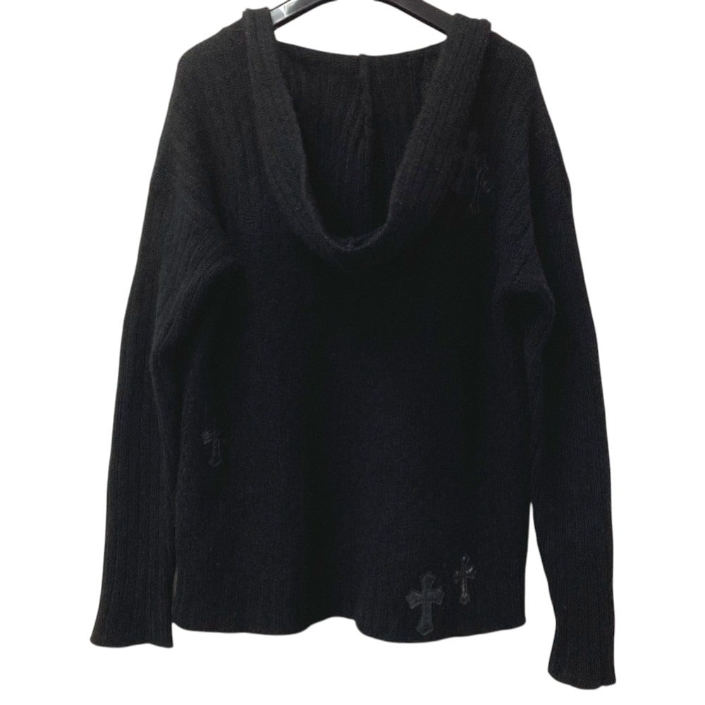 CHROME HEARTS クロスパッチ レザーパッチ 革タグ アパレル 長袖 フード フーディー パーカー ニット カシミヤ メンズ ブラック