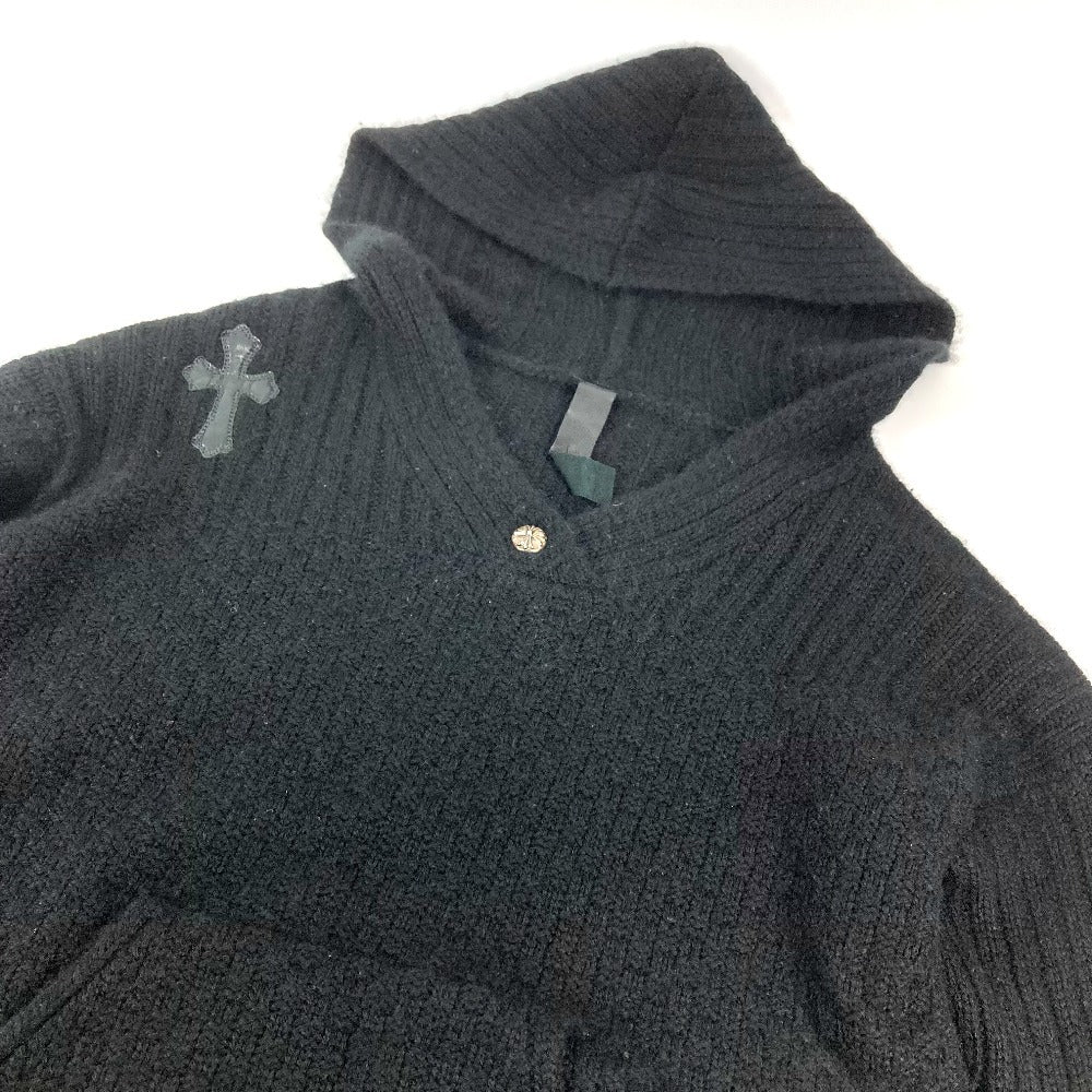 CHROME HEARTS クロスパッチ レザーパッチ 革タグ アパレル 長袖 フード フーディー パーカー ニット カシミヤ メンズ ブラック