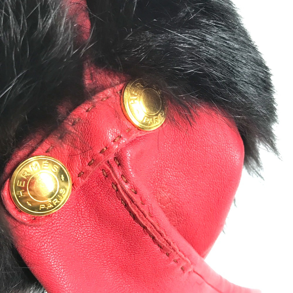 HERMES Fur Apparel Serie Button Clothing Accessories Leather Gloves Women's Red