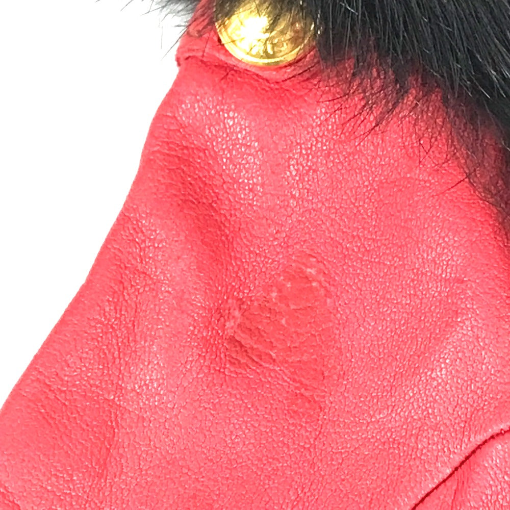 HERMES Fur Apparel Serie Button Clothing Accessories Leather Gloves Women's Red