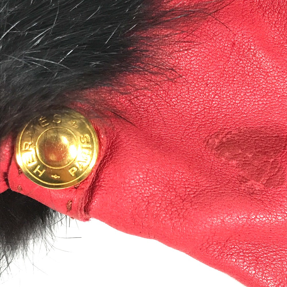 HERMES Fur Apparel Serie Button Clothing Accessories Leather Gloves Women's Red