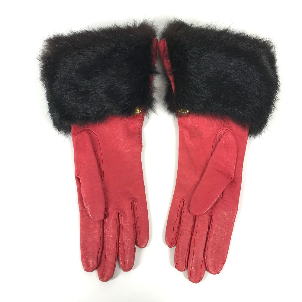 HERMES Fur Apparel Serie Button Clothing Accessories Leather Gloves Women's Red