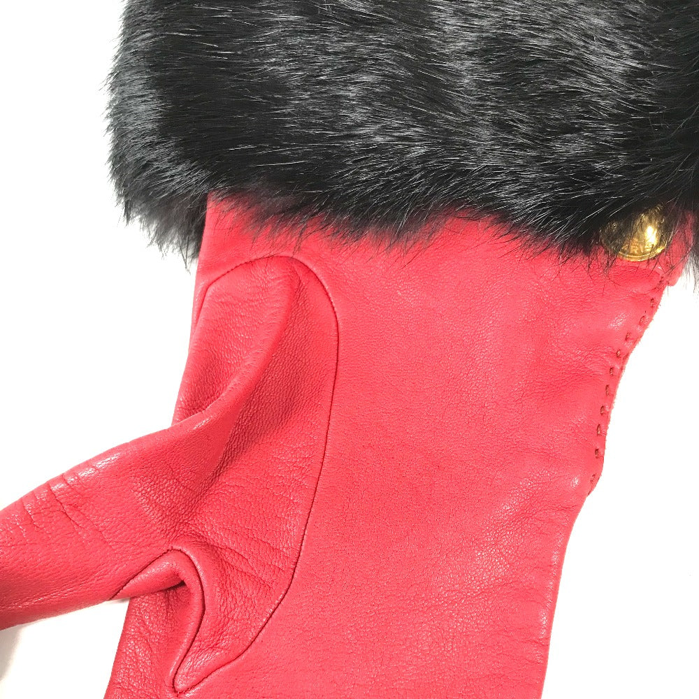 HERMES Fur Apparel Serie Button Clothing Accessories Leather Gloves Women's Red
