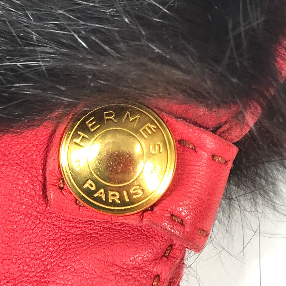 HERMES Fur Apparel Serie Button Clothing Accessories Leather Gloves Women's Red