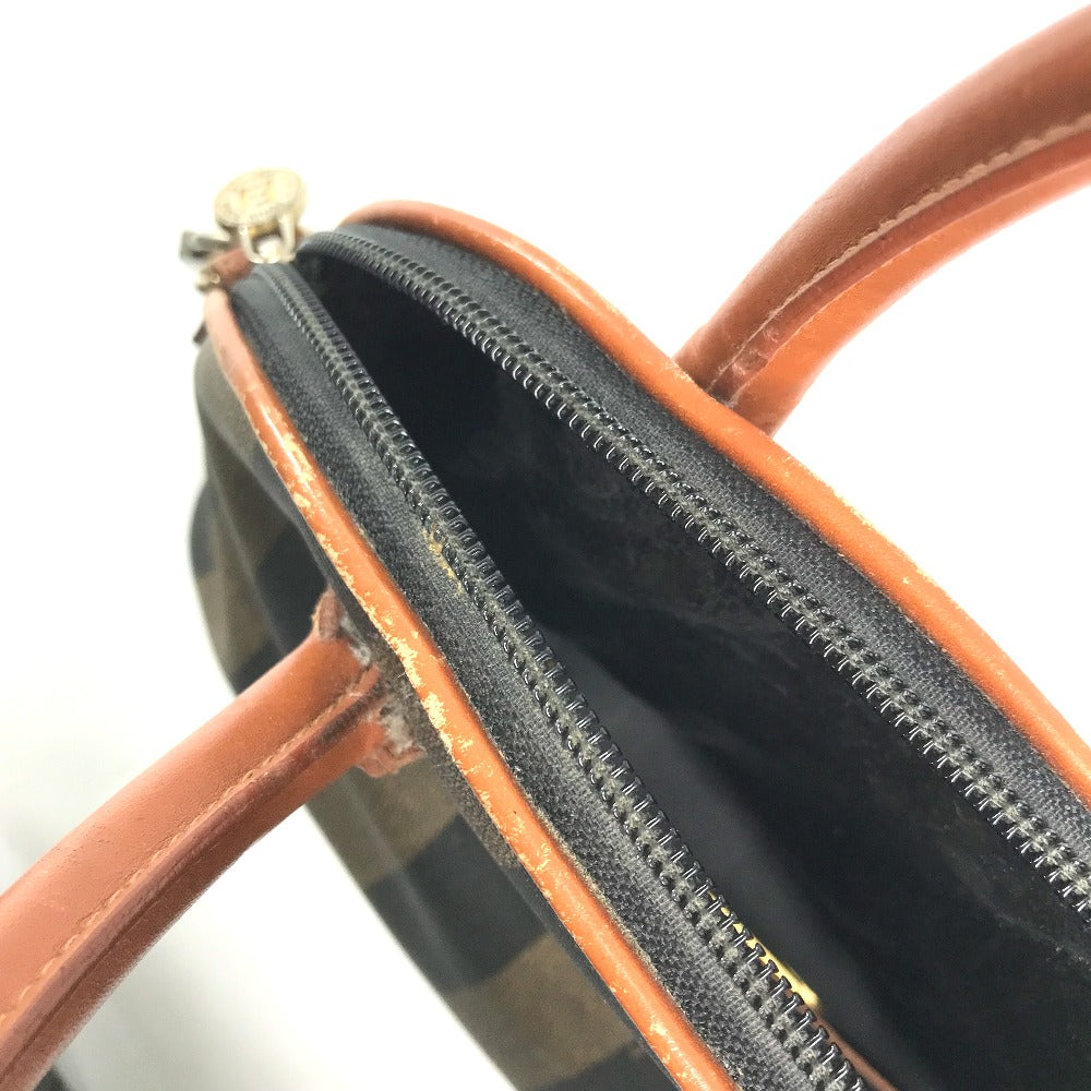 FENDI Vintage Pecan Striped Handbag in PVC and Leather, Unisex, Brown
