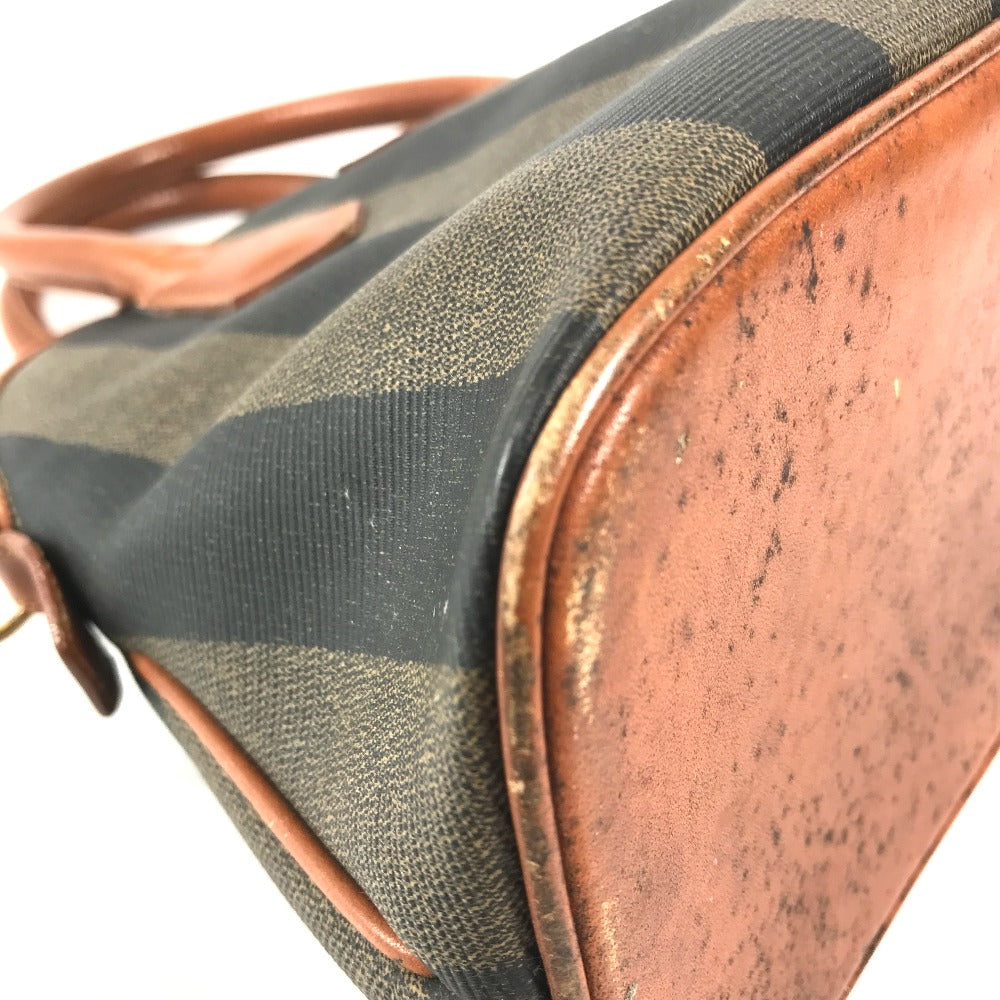 FENDI Vintage Pecan Striped Handbag in PVC and Leather, Unisex, Brown