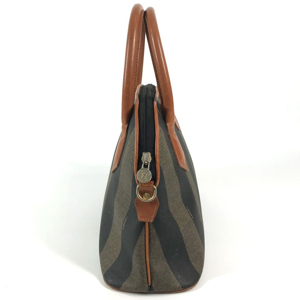FENDI Vintage Pecan Striped Handbag in PVC and Leather, Unisex, Brown