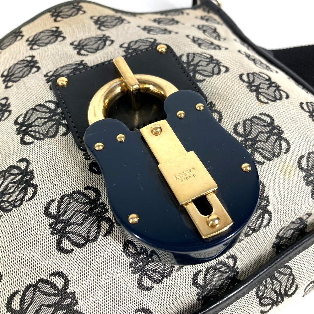 LOEWE Vintage Padlock Logo Crossbody Shoulder Bag in Leather/Canvas, Unisex, Black