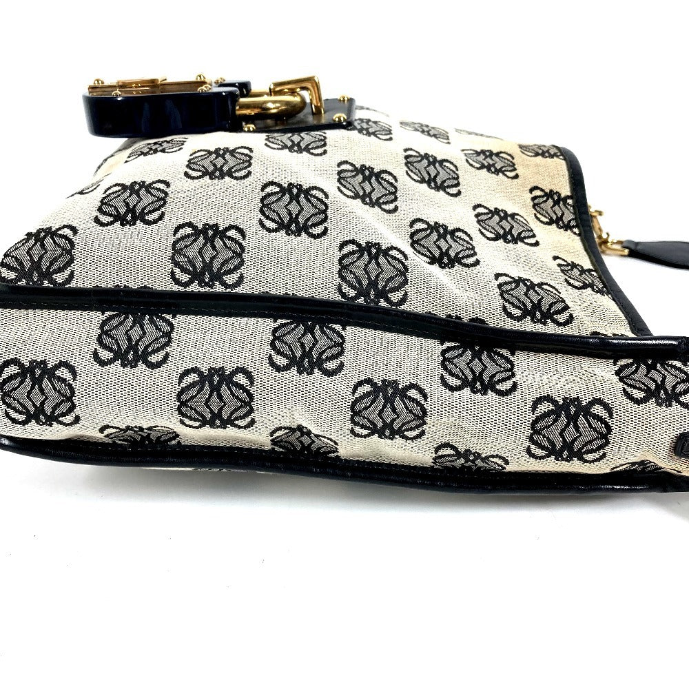 LOEWE Vintage Padlock Logo Crossbody Shoulder Bag in Leather/Canvas, Unisex, Black