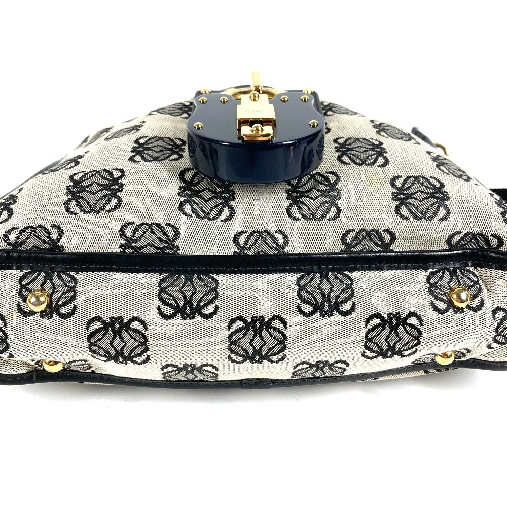LOEWE Vintage Padlock Logo Crossbody Shoulder Bag in Leather/Canvas, Unisex, Black