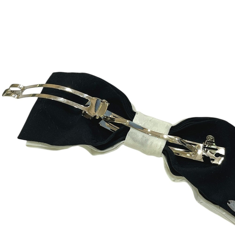 CHANEL 25P CC Coco Mark Logo Ribbon Two-Tone Hair Accessory Hair Clip Barrette Silk Women's White