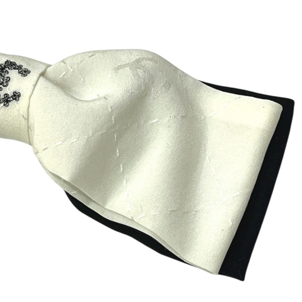CHANEL 25P CC Coco Mark Logo Ribbon Two-Tone Hair Accessory Hair Clip Barrette Silk Women's White