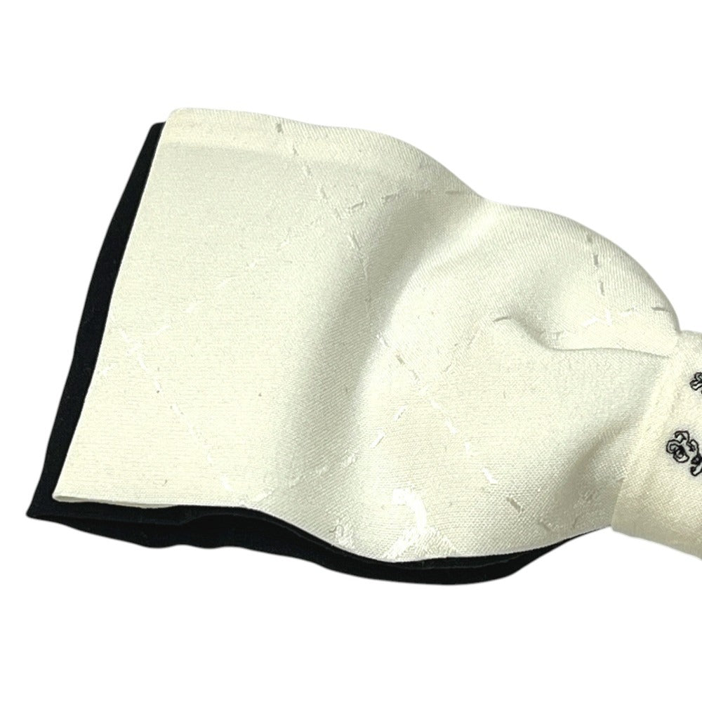 CHANEL 25P CC Coco Mark Logo Ribbon Two-Tone Hair Accessory Hair Clip Barrette Silk Women's White