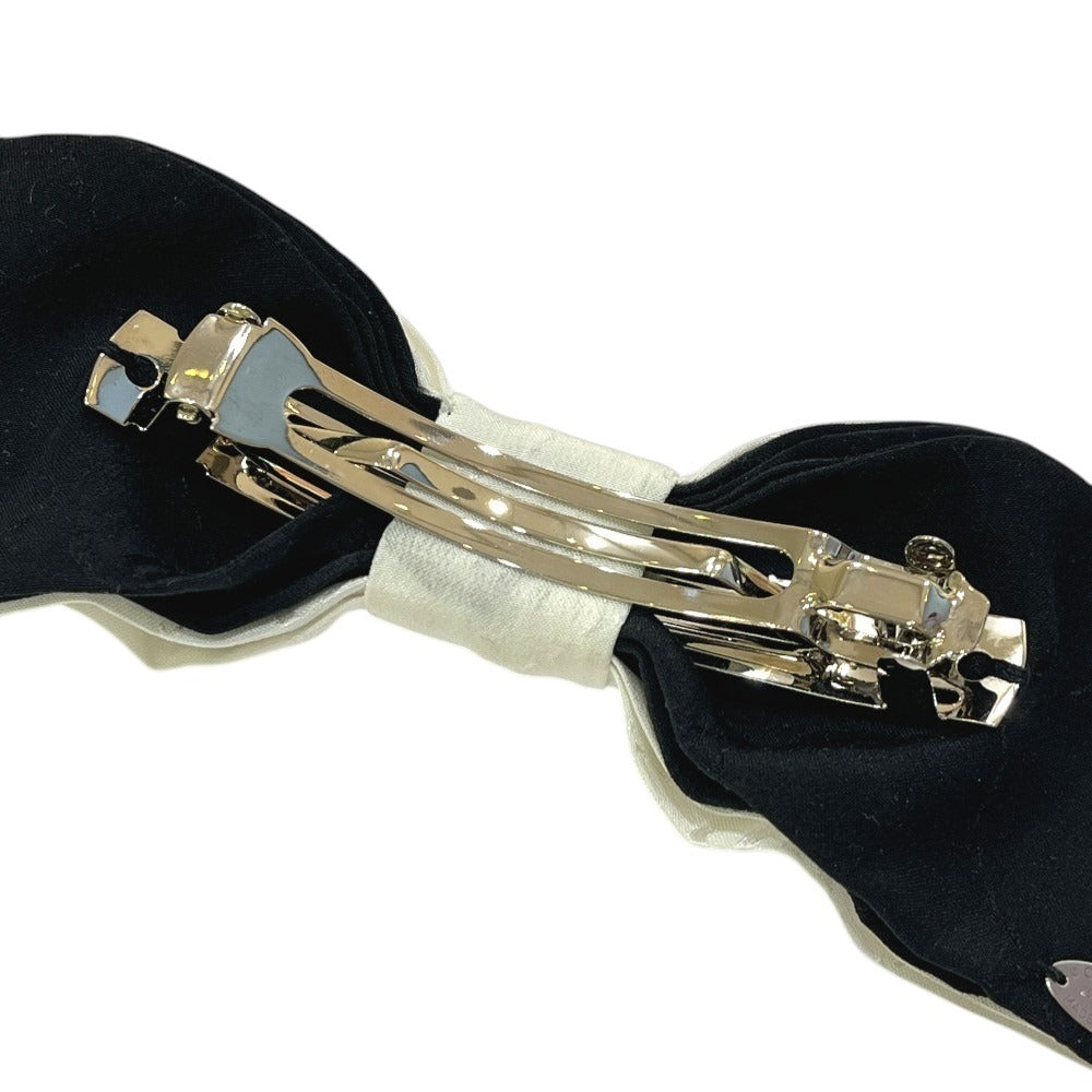 CHANEL 25P CC Coco Mark Logo Ribbon Two-Tone Hair Accessory Hair Clip Barrette Silk Women's White