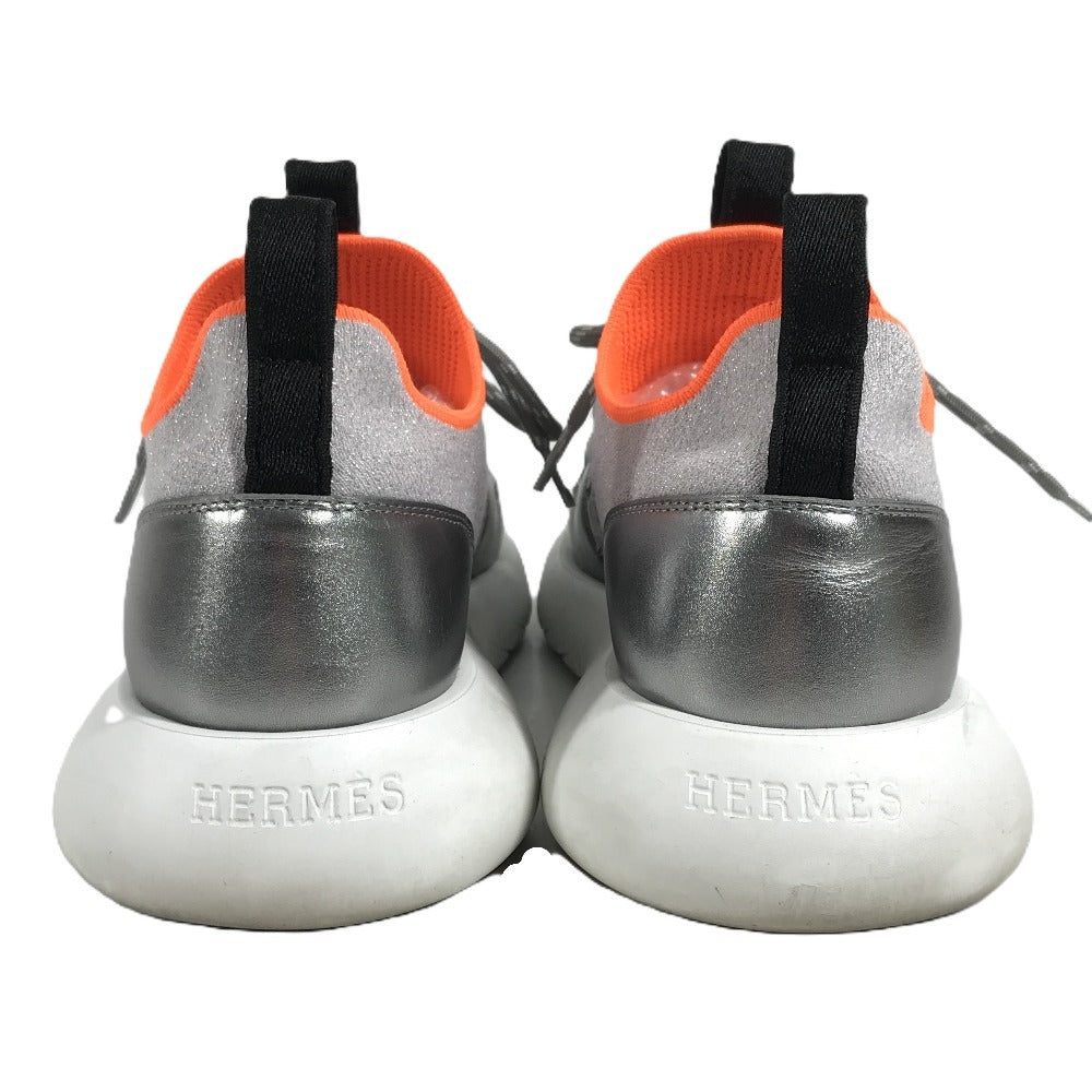 HERMES Logo Duel Shoes Sneakers Women's Rubber Silver