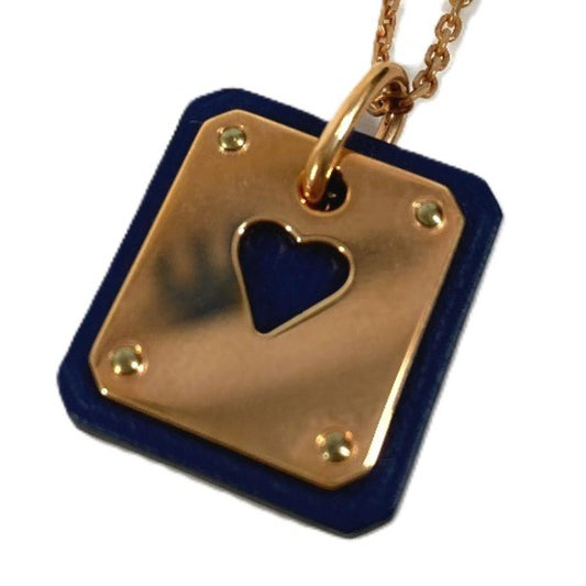 HERMES Heart Chain Asdukur PM Pendant Necklace Leather Women's Black