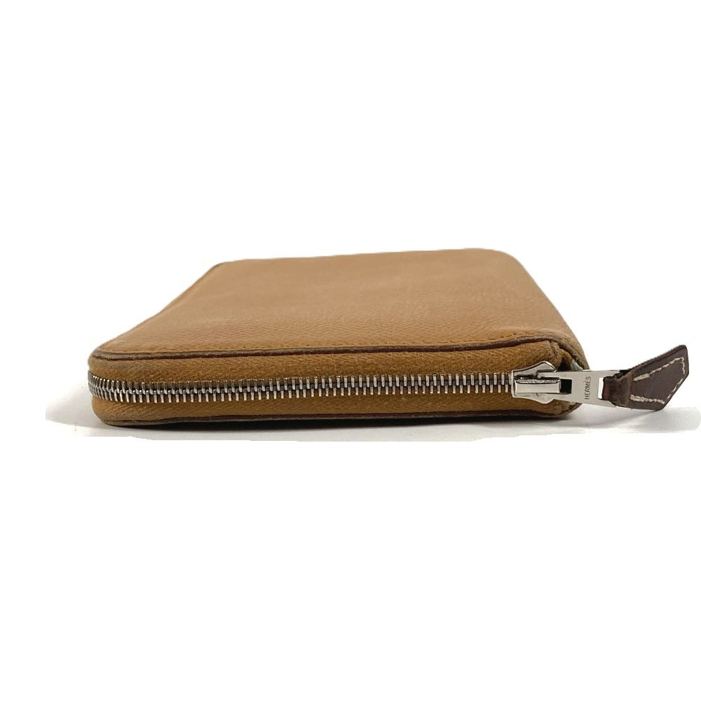 HERMES Azap Long Silkin Wallet Round Zipper Long Wallet Epsom Unisex Beige