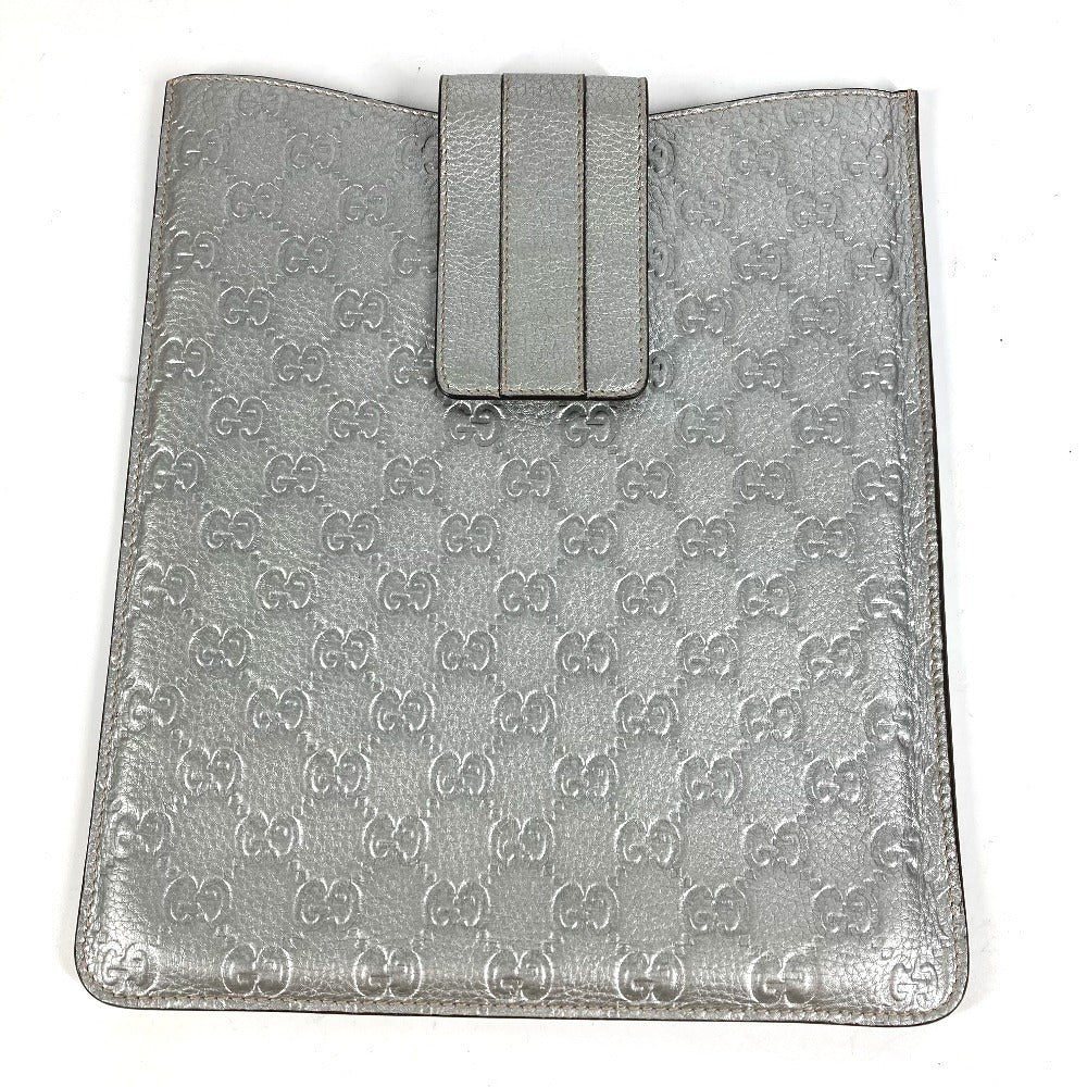 GUCCI 256575 GG iPad Case iPad Tablet Case Cover Guccissima Leather Unisex Silver