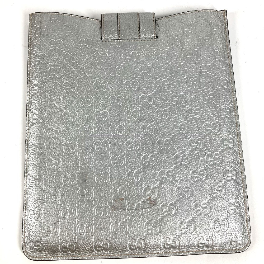 GUCCI 256575 GG iPad Case iPad Tablet Case Cover Guccissima Leather Unisex Silver