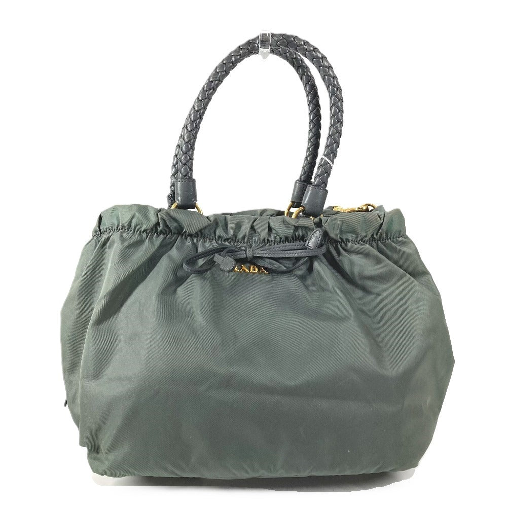 PRADA Triangle Logo Plate Bag 2-Way Tote Bag Crossbody Handbag Shoulder Bag Leather/Nylon Unisex Gray