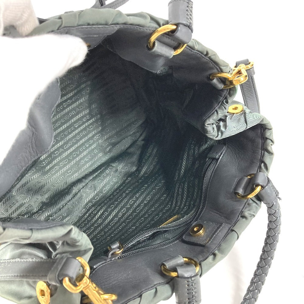 PRADA Triangle Logo Plate Bag 2-Way Tote Bag Crossbody Handbag Shoulder Bag Leather/Nylon Unisex Gray