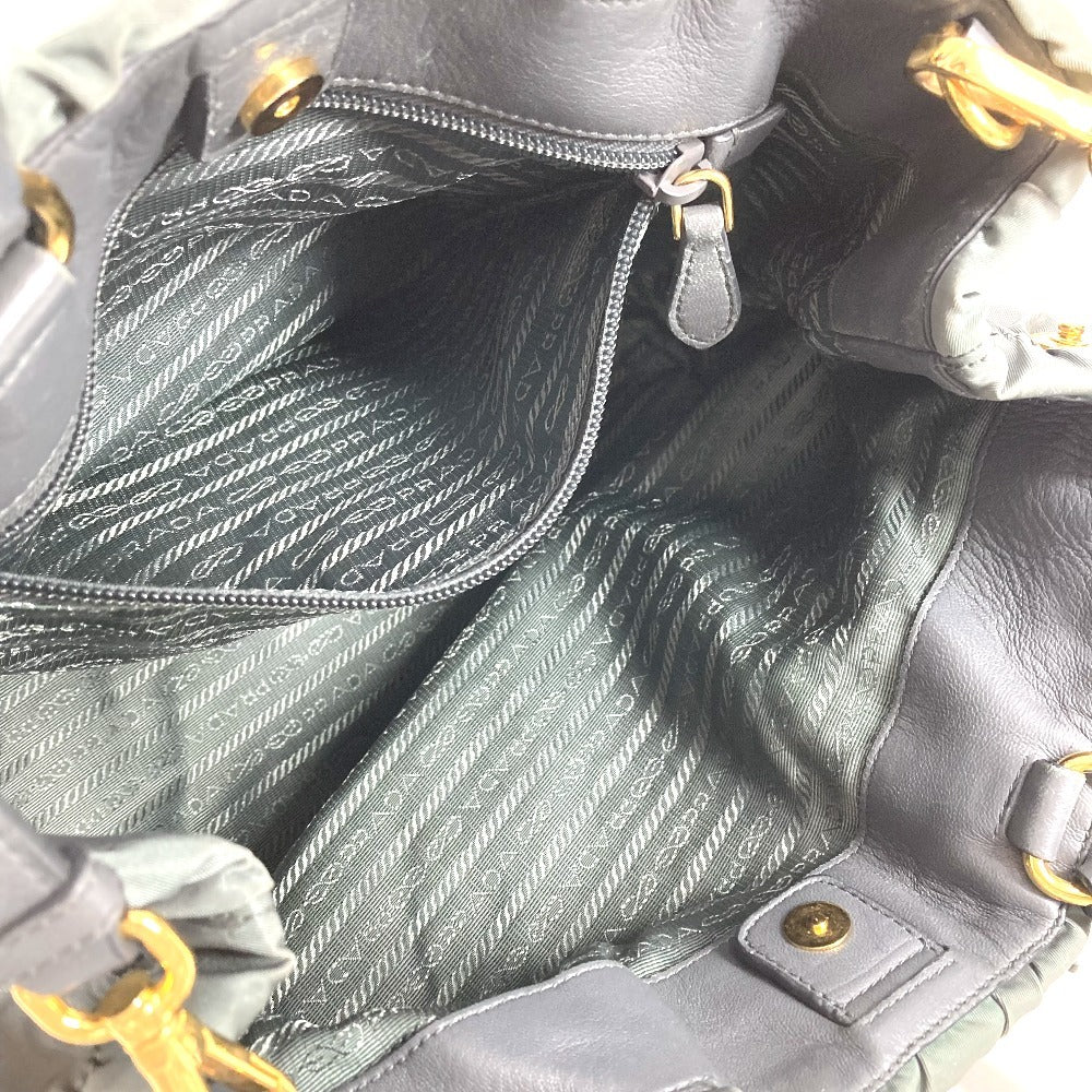 PRADA Triangle Logo Plate Bag 2-Way Tote Bag Crossbody Handbag Shoulder Bag Leather/Nylon Unisex Gray
