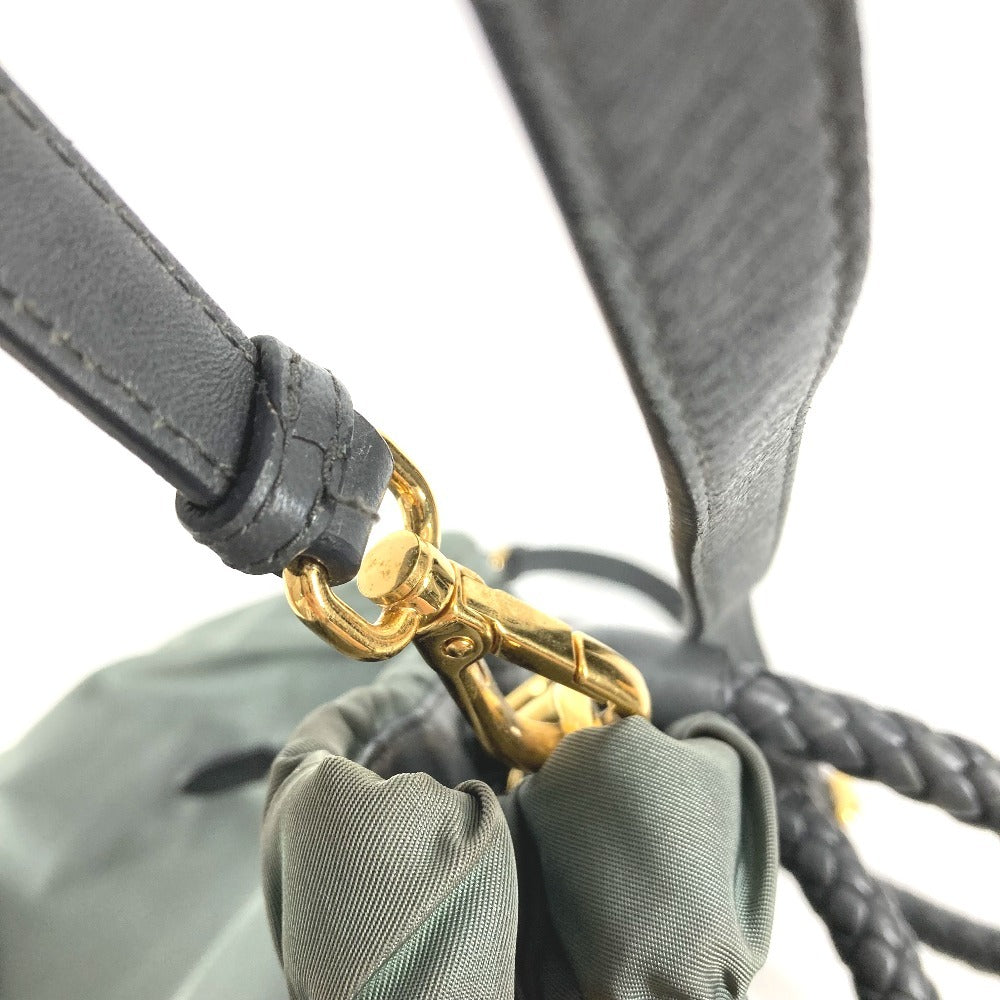PRADA Triangle Logo Plate Bag 2-Way Tote Bag Crossbody Handbag Shoulder Bag Leather/Nylon Unisex Gray