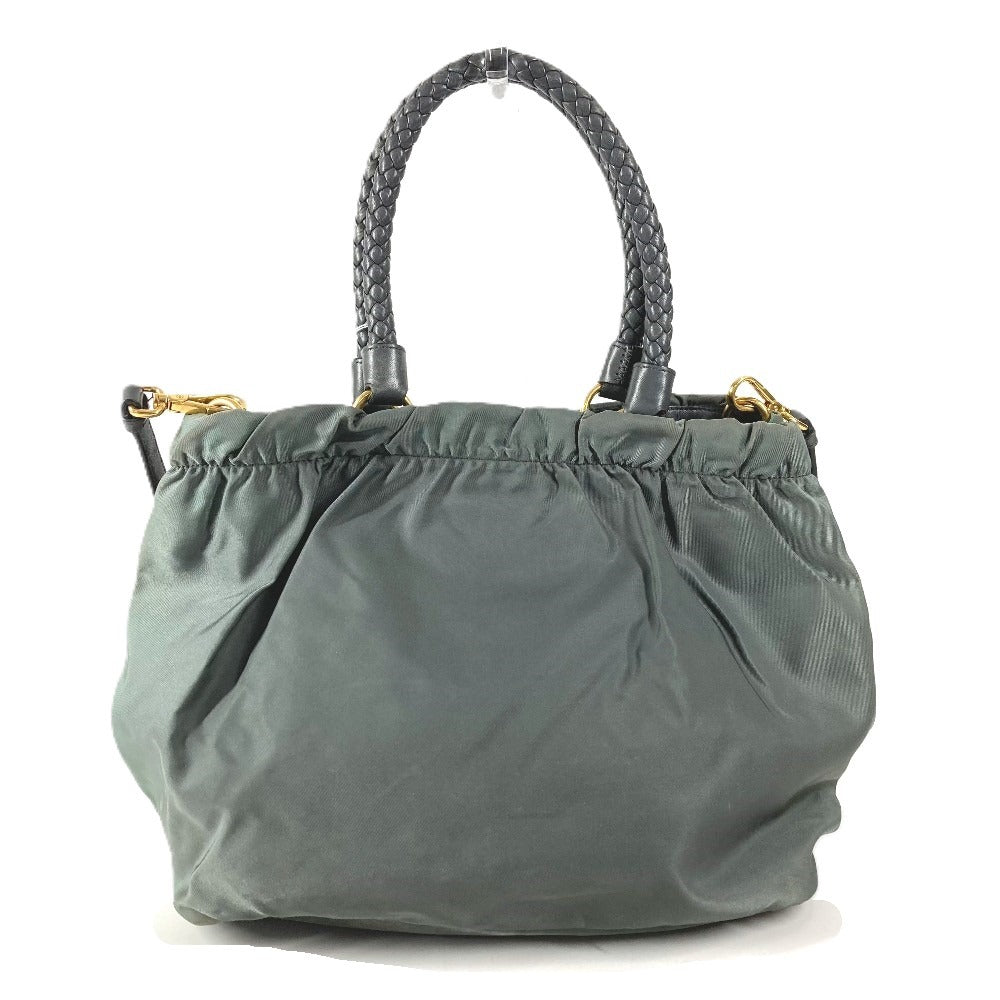 PRADA Triangle Logo Plate Bag 2-Way Tote Bag Crossbody Handbag Shoulder Bag Leather/Nylon Unisex Gray