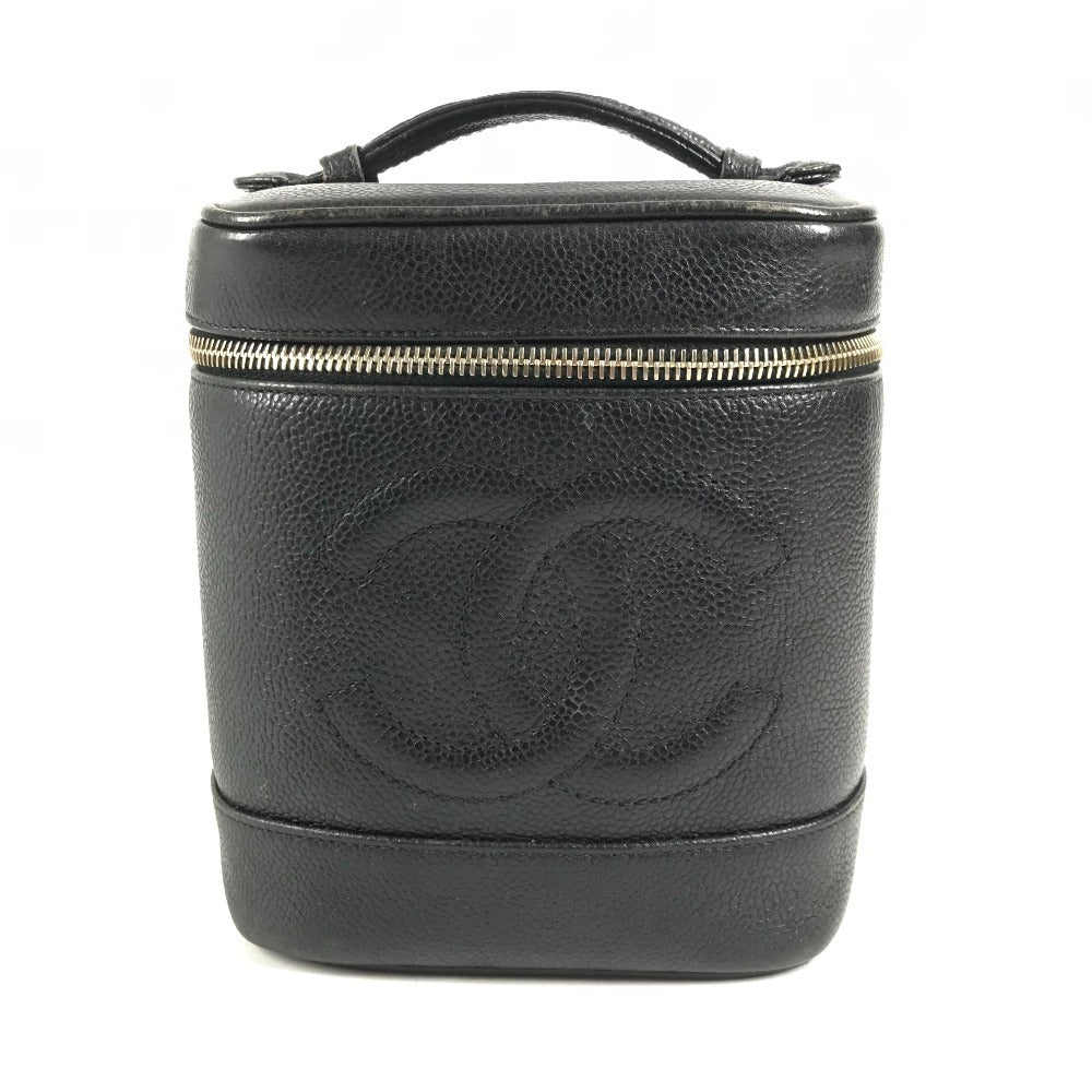 CHANEL A01998 CC ココマーク ロゴ カバン バニティバッグ 縦型 ハンドバッグ キャビアスキン レディース ブラック