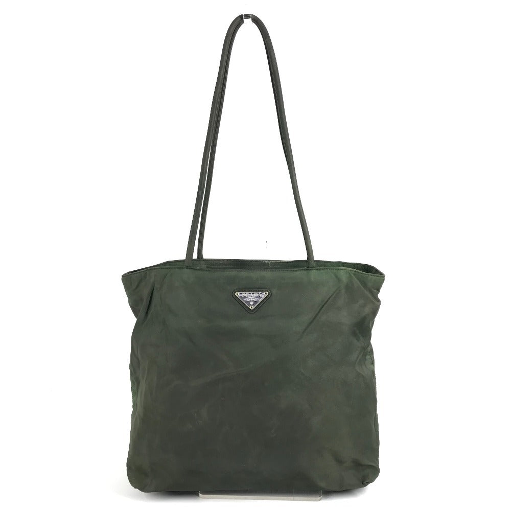 PRADA Triangle Logo Plate Shoulder Bag Tote Bag Nylon Unisex Khaki