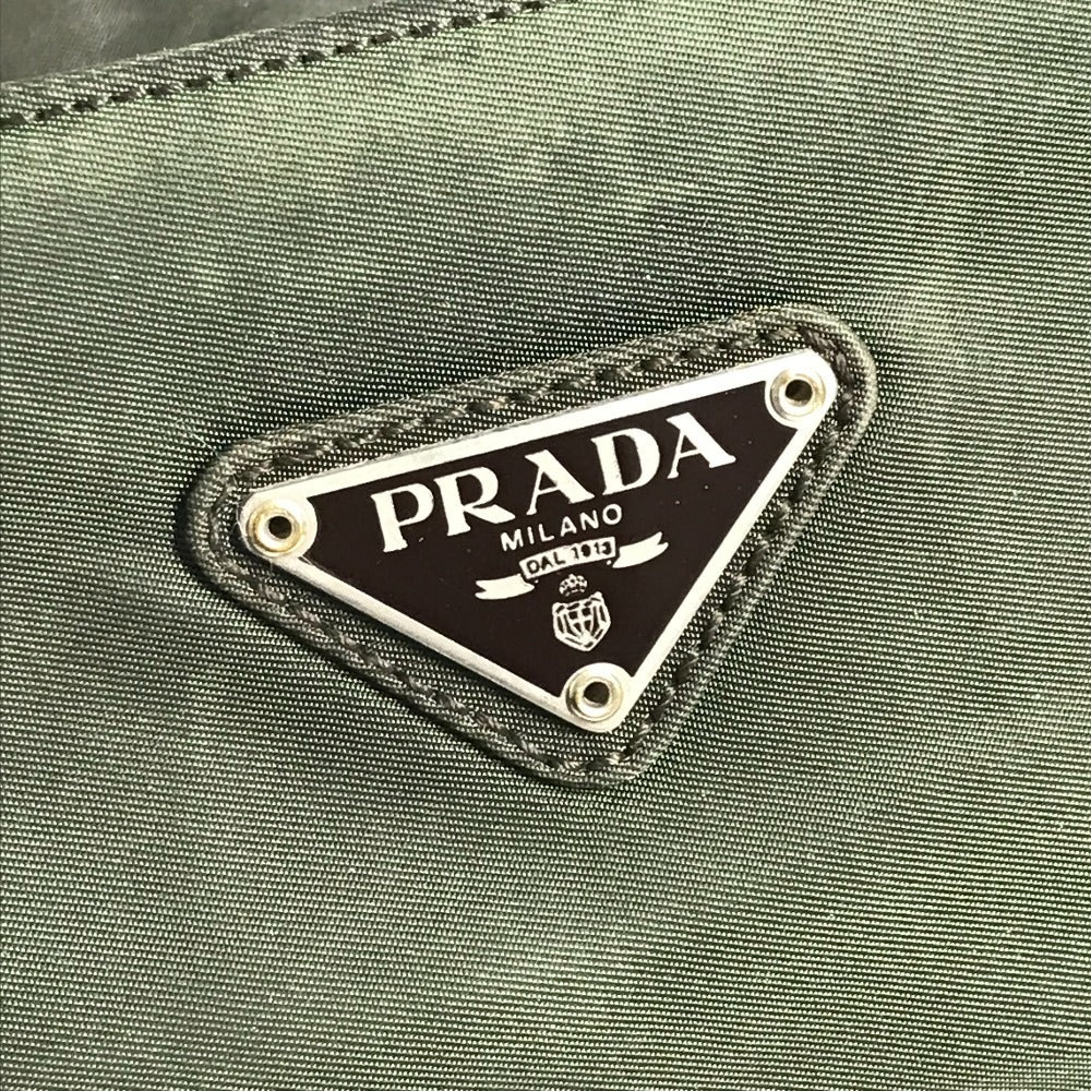 PRADA Triangle Logo Plate Shoulder Bag Tote Bag Nylon Unisex Khaki