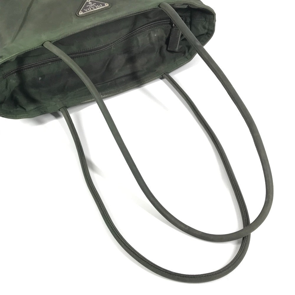 PRADA Triangle Logo Plate Shoulder Bag Tote Bag Nylon Unisex Khaki