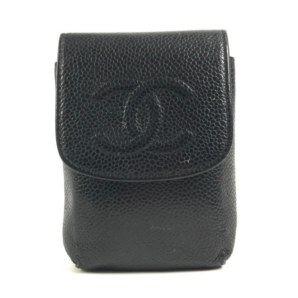 CHANEL A13511 CC Coco Mark Logo Cigarette Case Pouch, Small Item Case, Caviar Leather, Unisex, Black
