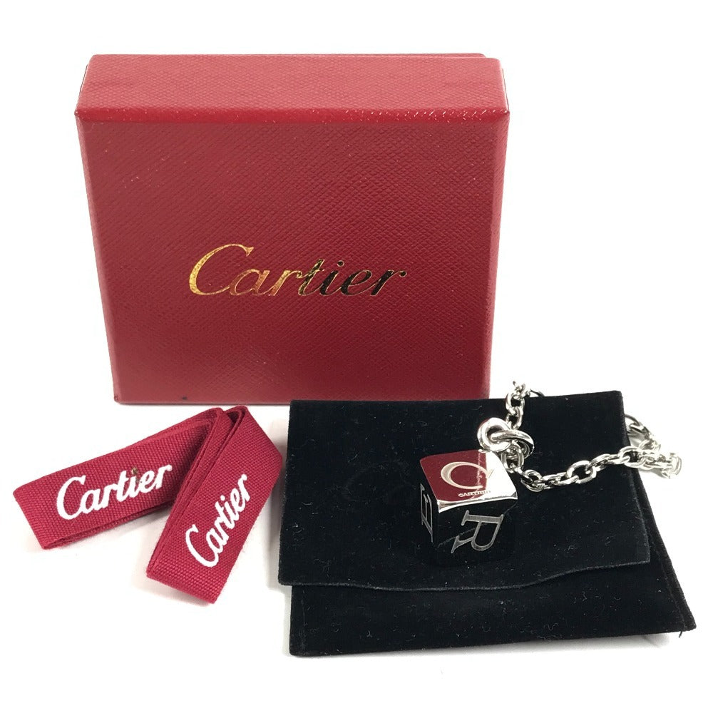 CARTIER Logo Dice Cube Pendant Top Bag Charm Accessory Keychain Metal Unisex Silver
