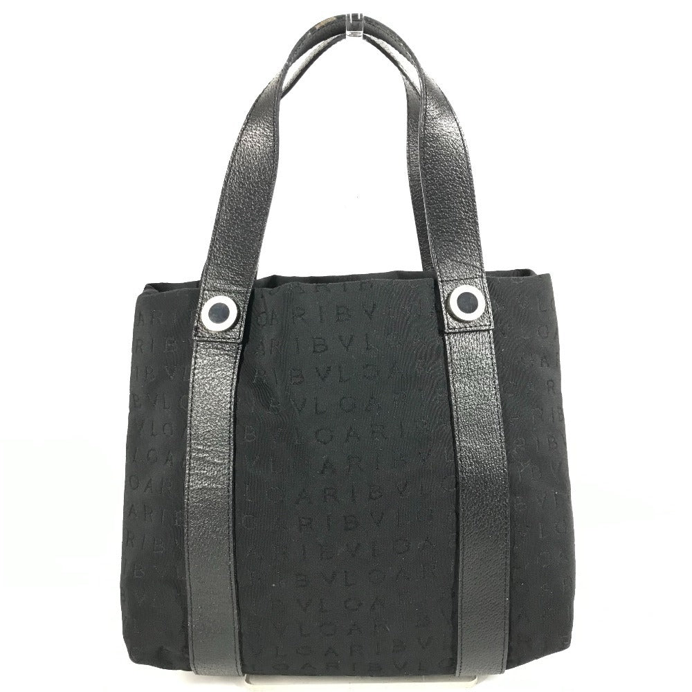 BVLGARI Logomania Pouch Tote Bag Handbag Leather/Canvas Unisex Black