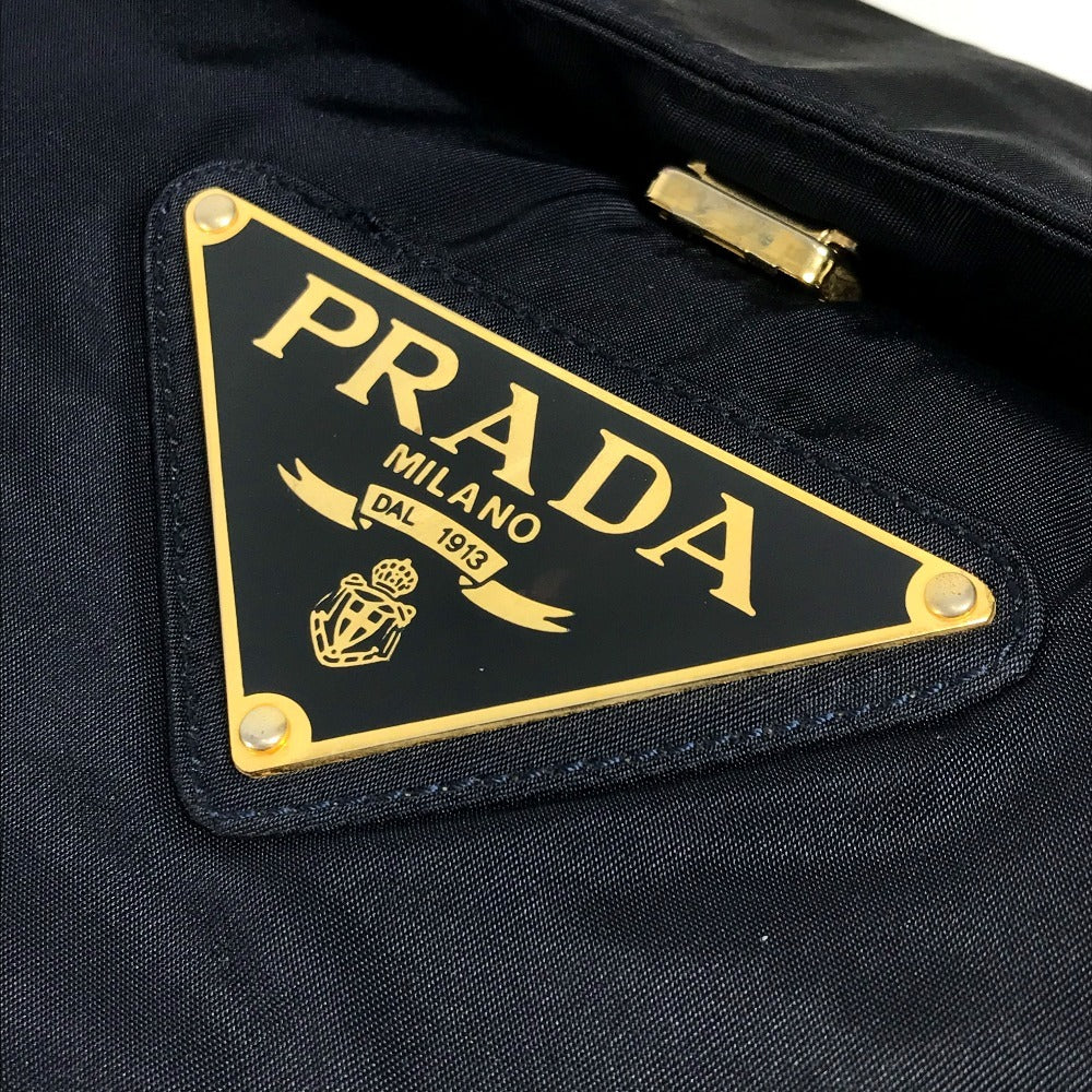 PRADA ビッグロゴ トライアングルロゴ 三角ロゴ プレート カバン メタルハンドル トートバッグ フラップ ハンドバッグ ナイロン ユニセックス ネイビー