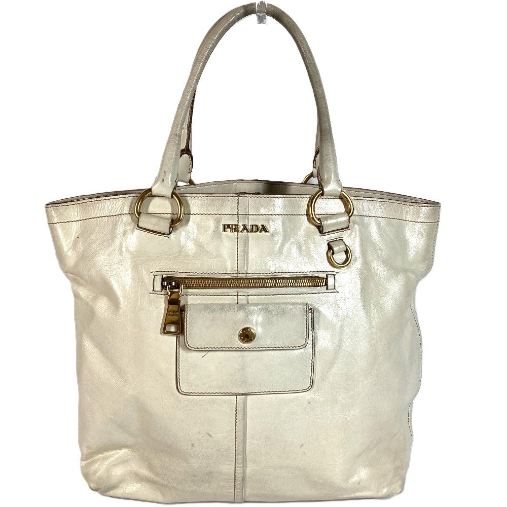 PRADA BR4220 ロゴ カバン 肩掛け トートバッグ ショルダーバッグ レザー ユニセックス アイボリー系