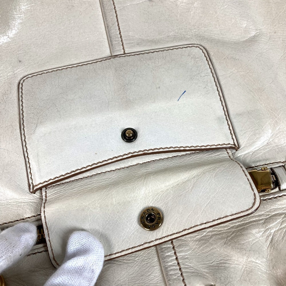 PRADA BR4220 ロゴ カバン 肩掛け トートバッグ ショルダーバッグ レザー ユニセックス アイボリー系