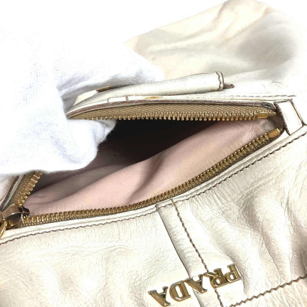 PRADA BR4220 ロゴ カバン 肩掛け トートバッグ ショルダーバッグ レザー ユニセックス アイボリー系