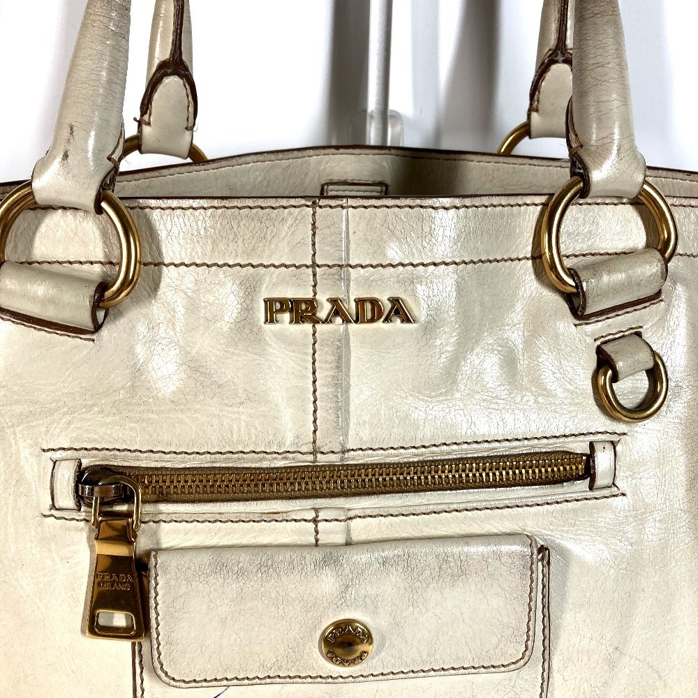 PRADA BR4220 ロゴ カバン 肩掛け トートバッグ ショルダーバッグ レザー ユニセックス アイボリー系
