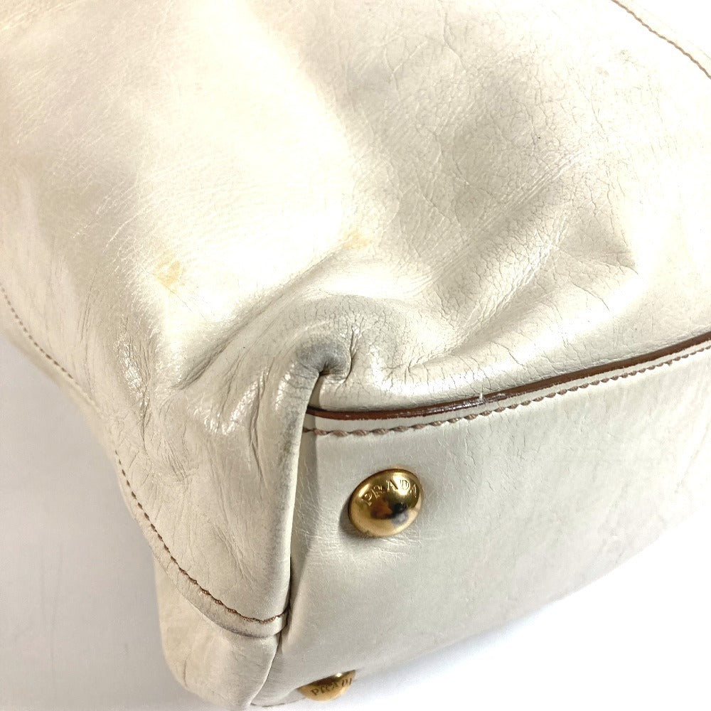 PRADA BR4220 ロゴ カバン 肩掛け トートバッグ ショルダーバッグ レザー ユニセックス アイボリー系