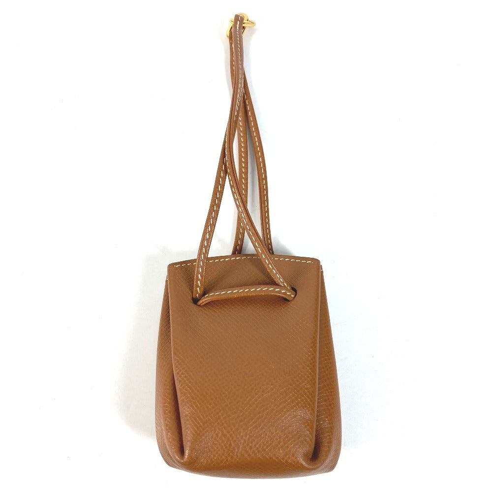 HERMES Vespa Drawstring Pouch, Small Item Holder, Leather, Unisex, Brown