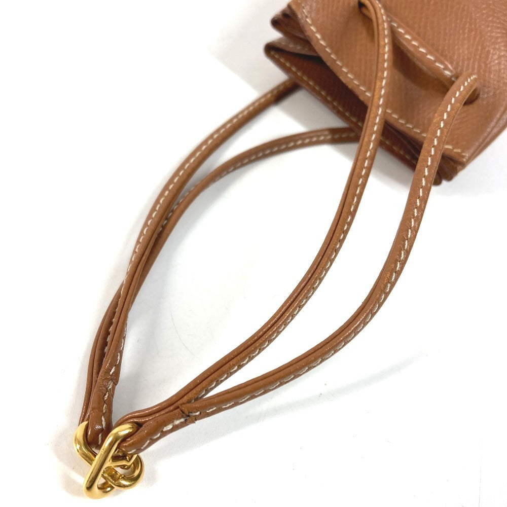 HERMES Vespa Drawstring Pouch, Small Item Holder, Leather, Unisex, Brown