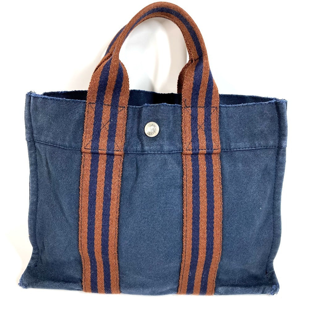 HERMES フールトゥPM フールトゥ PM カバン トートバッグ ハンドバッグ コットン ユニセックス ネイビー